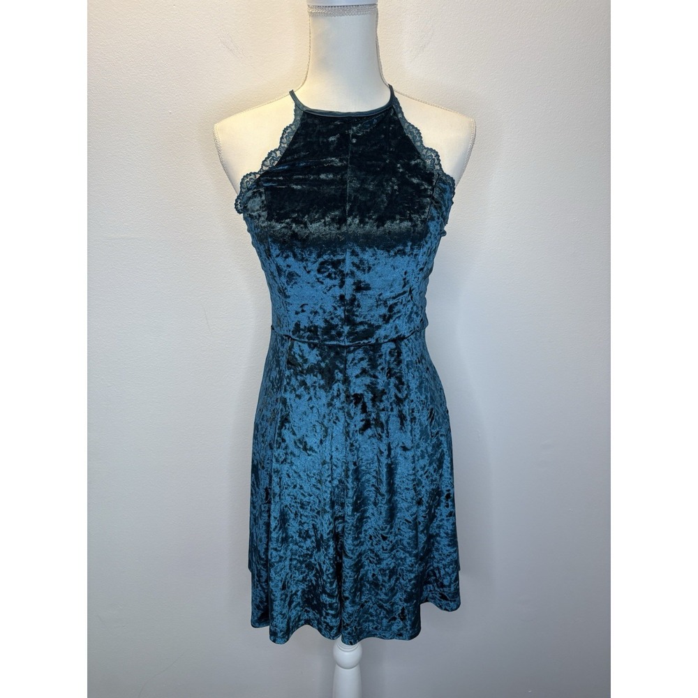 My Michelle Juniors Dress Sz 11 Small Blue Velvet Crossed Strap Fairy Y2K Grunge
